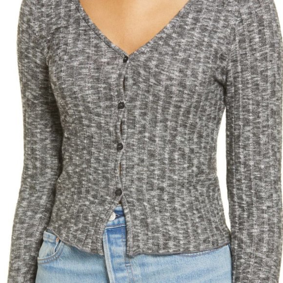 SOCIALITE Button Front Cardigan in Charcoal - Picture 2 of 2